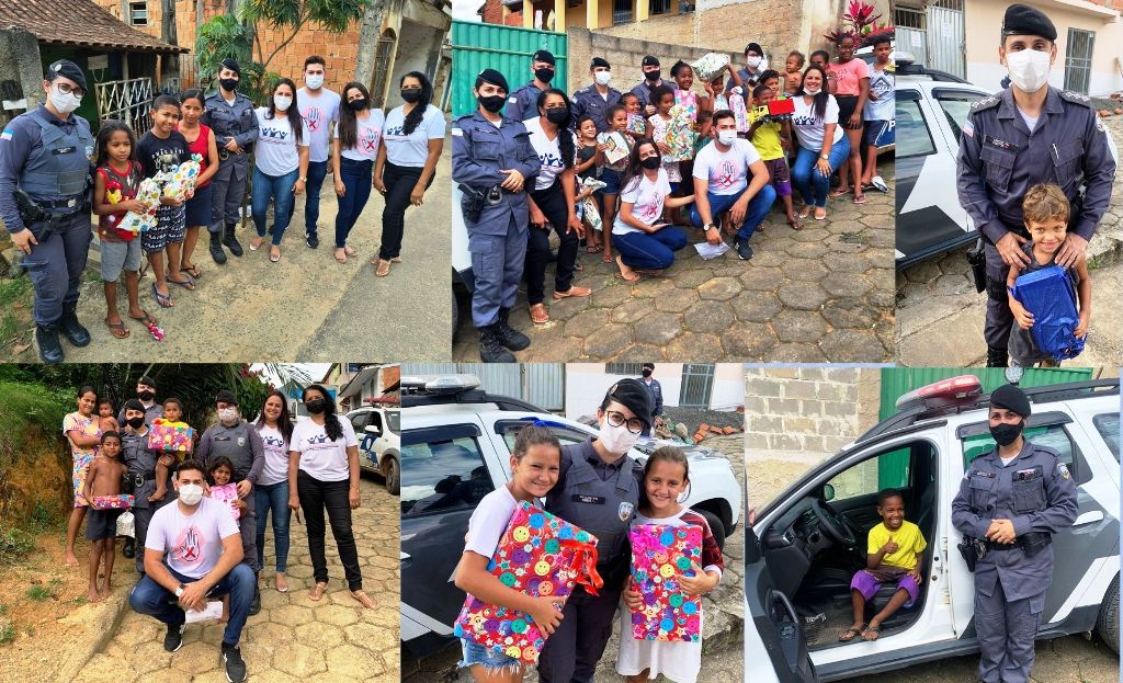 Policia Militar faz entrega de brinquedos a crianças em São Gabriel da Palha - Foto: PMES/Divulgação