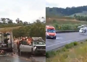 Acidente entre carro e carreta mata criança de 9 anos e um adulto na BR-259, em João Neiva - Foto: Rede Social