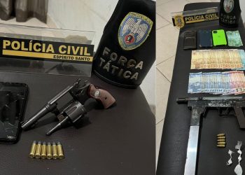 Dois homens presos e dois adolescentes apreendidos por porte ilegal de arma de fogo em São Gabriel da Palha - Foto: PCES/Divulgação