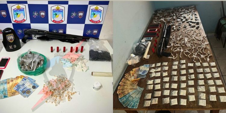 Apreensão de drogas e arma de fogo em São Roque do Canaã - Fotos: PMES