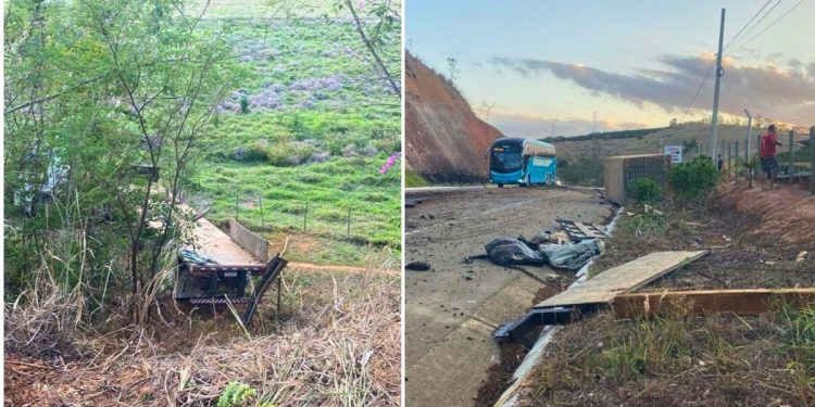 Carreta carregada com bloco de granito tomba na ES-080 em São Domingos do Norte - Foto: Carolina Silveira