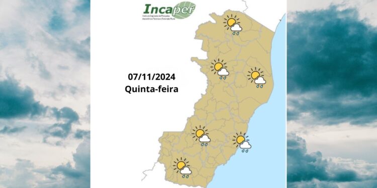 Previsão do tempo para o ES e Colatina nesta quinta-feira (7) - Foto: Incaper