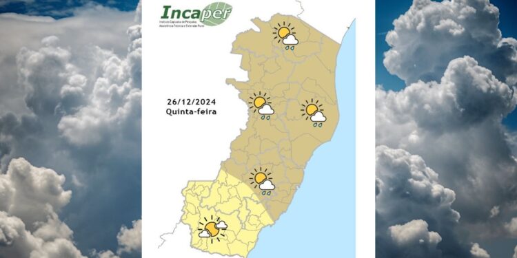 Previsão do tempo para o ES e Colatina nesta quinta-feira (26) - Crédito: Incaper