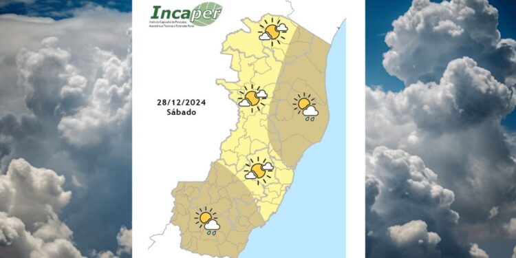 Previsão do tempo para o ES e Colatina neste sábado (28) - Foto: Incaper