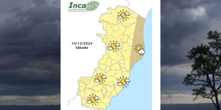 Previsão do tempo para o ES e Colatina neste sábado (14) - Foto: Incaper