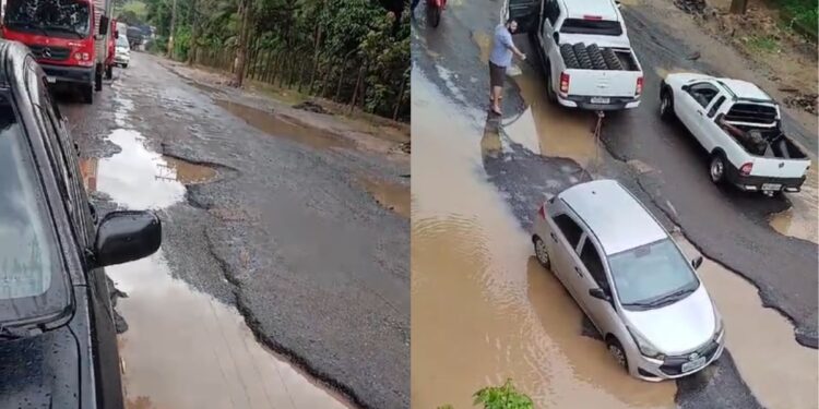 Obras de macrodrenagem geram transtornos no trânsito da Rodovia do Café em Colatina - Foto: Rede Social