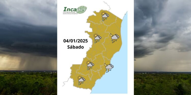 Previsão do tempo para o ES e Colatina neste sábado (4) - Foto: Incaper