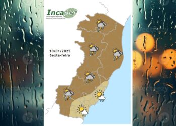 Previsão do tempo para o ES e Colatina nesta sexta-feira (9) - Fonte: Incaper