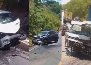 Caminhão e outros veículos envolvidos em acidente na BR-101, em Fundão - Foto: Rede Social