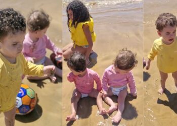 Gêmeos de Colatina: primeira aventura na praia emociona a internet - Foto: Reprodução