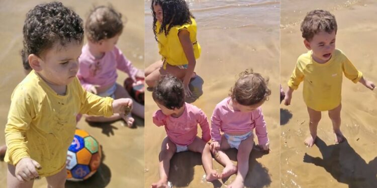 Gêmeos de Colatina: primeira aventura na praia emociona a internet - Foto: Reprodução