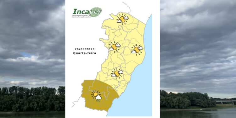 Previsão do tempo para o ES e Colatina nesta quarta (26) - Foto: Incaper