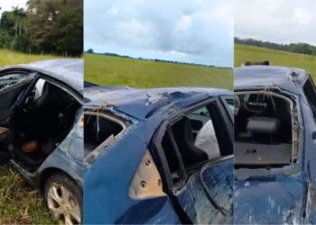 Carro capota na ES-358 em Linhares e condutor é socorrido lúcido - Fotos: Rede Social