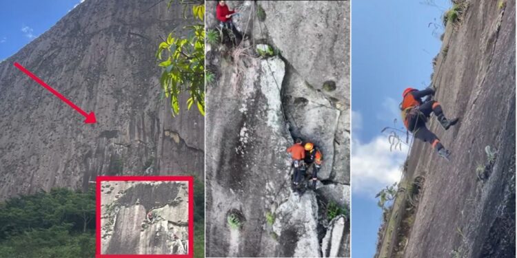 Resgate de escaladores em Pancas: um cai de 20 metros e fica suspenso - Foto: Reprodução
