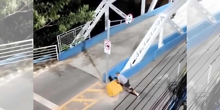 Caminhoneiro tira "pedra no caminho" e desafia interdição em ponte de Colatina - Foto: Reprodução