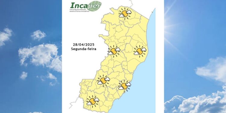 Previsão do tempo para o ES e Colatina nesta segunda (28) - Foto: Incaper