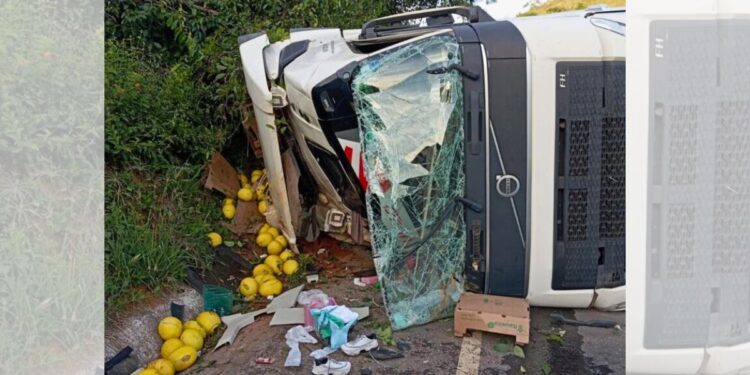 Carreta tomba na ES-446 em Colatina e motorista é socorrida com vida - Foto: Rede Social