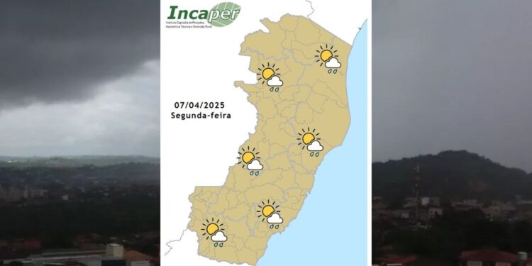 Previsão do tempo para o ES e Colatina nesta segunda (07) - Crédito: Incaper
