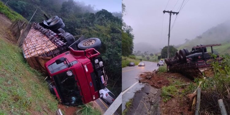 Acidente envolvendo caminhão é registrado em Afonso Cláudio - Foto: Rede Social