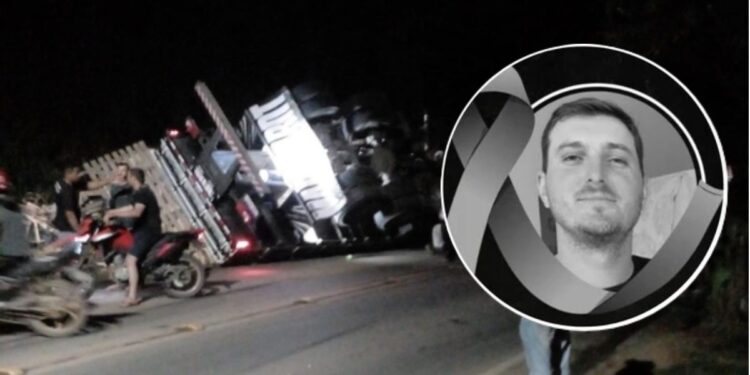 Carreta tomba e mata motociclista no interior de Santa Teresa - Foto: Montagem Colatina em Ação