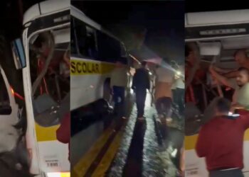 Acidente envolvendo ônibus de estudantes e caminhão deixa feridos leves na Serra do Canaã - Foto: Rede Social