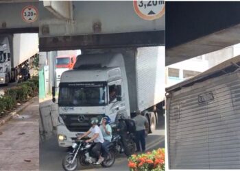 Caminhão fica preso sob Ponte Florentino Avidos, no Centro de Colatina - Foto: Rede Social