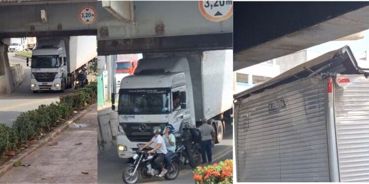 Caminhão fica preso sob Ponte Florentino Avidos, no Centro de Colatina - Foto: Rede Social