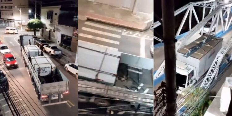 Mesmo com bloqueio, carretas continuam passando pela Ponte do Irajá em Colatina - Foto: Reprodução