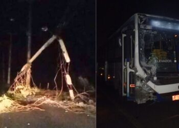 Ônibus bate em poste e deixa bairros sem energia em Colatina - Foto: Rede Social