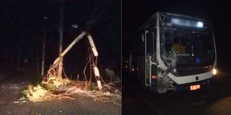 Ônibus bate em poste e deixa bairros sem energia em Colatina - Foto: Rede Social
