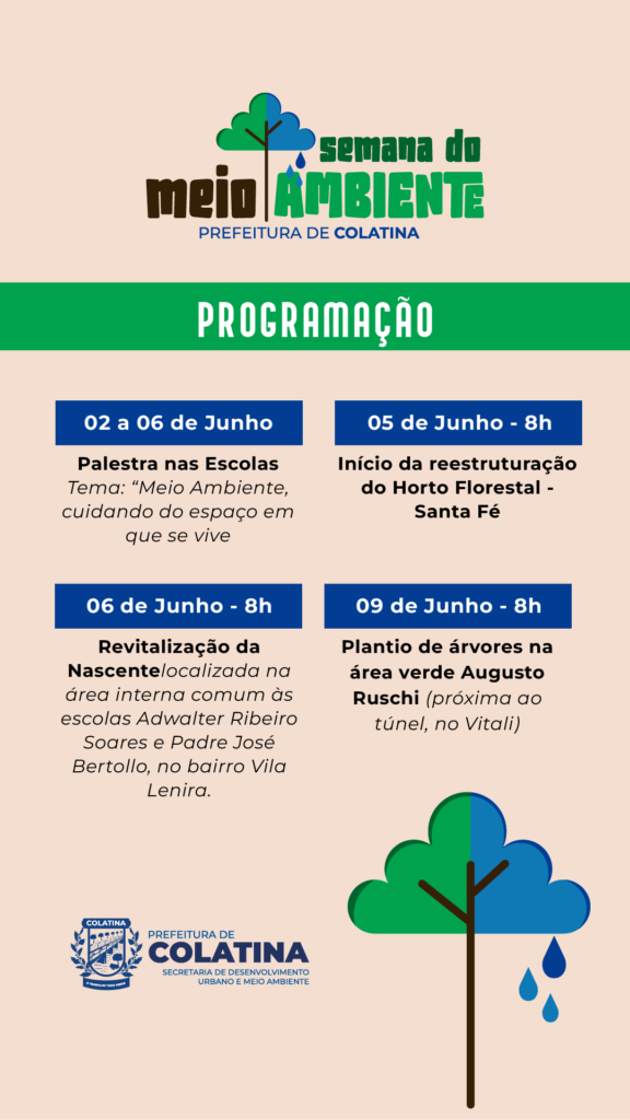 Programação da Semana do Meio Ambiente de Colatina. Foto: PMC