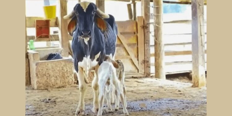 Vaca Esperança dá à luz trigêmeos saudáveis em Pancas: fenômeno raro na pecuária capixaba - Foto: Reprodução