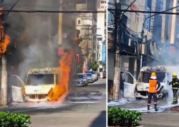 Ambulância pega fogo em área central de Colatina; não há feridos - Foto: Rede Social