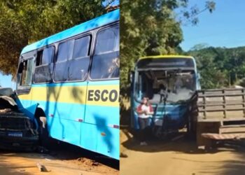 Acidente entre caminhonete e ônibus escolar mobiliza socorristas em Vila Valério - Fotos: Rede Social