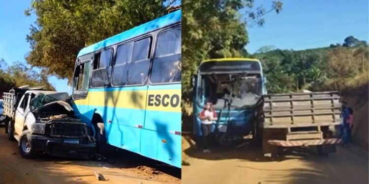 Acidente entre caminhonete e ônibus escolar mobiliza socorristas em Vila Valério - Fotos: Rede Social