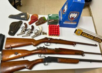 Armas são encontradas em geladeira velha durante operação policial em Itaguaçu - Foto: PCES