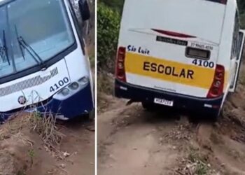 Ônibus escolar quase cai em ribanceira após quebra de eixo em Pancas - Fotos: Rede Social