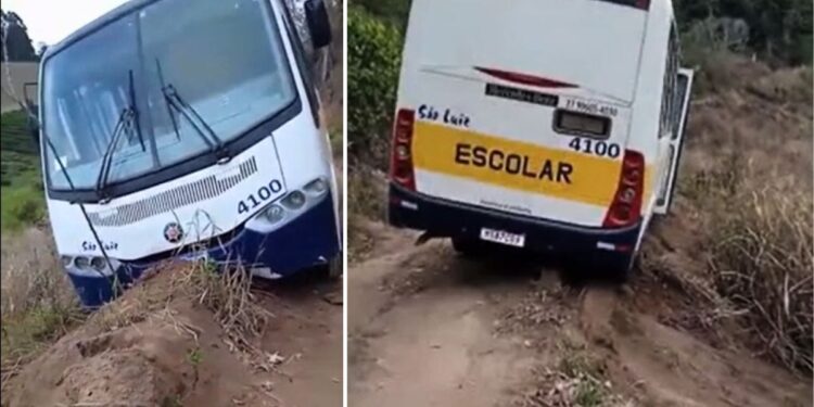 Ônibus escolar quase cai em ribanceira após quebra de eixo em Pancas - Fotos: Rede Social