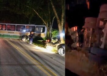 Acidente entre ônibus e carreta de ixa um morto na ES-245, em Linhares - Fotos: Rede Social