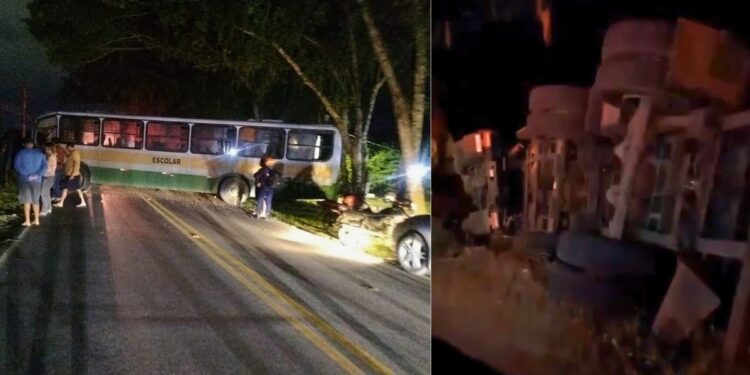 Acidente entre ônibus e carreta de ixa um morto na ES-245, em Linhares - Fotos: Rede Social