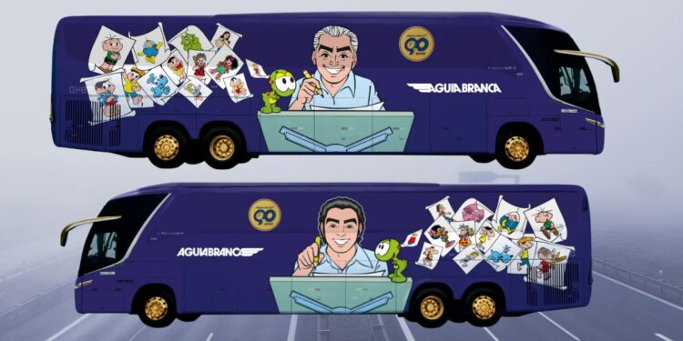 Viação Águia Branca homenageia os 90 anos de Mauricio de Sousa com novo ônibus temático - Fotos: Divulgação