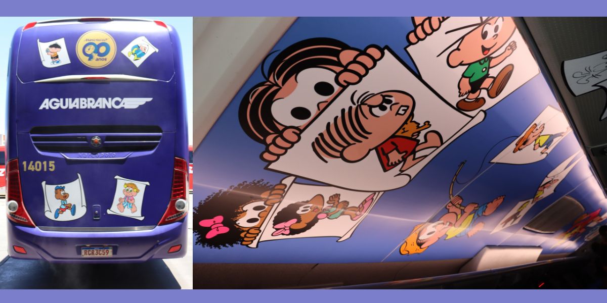 Viação Águia Branca homenageia os 90 anos de Mauricio de Sousa com novo ônibus temático - Fotos: Divulgação