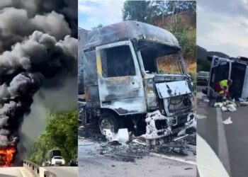 Acidente com três carretas deixa ferido, causa incêndio e interdições na BR-101 em Ibiraçu - Foto: Rede Social
