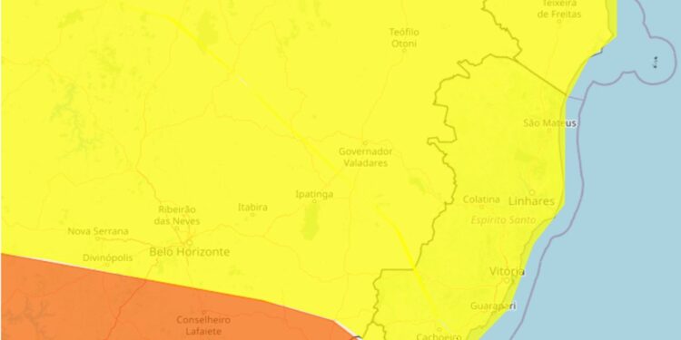 Inmet emite alertas de chuvas fortes e ventos no Espírito Santo - Imagem: Inmet
