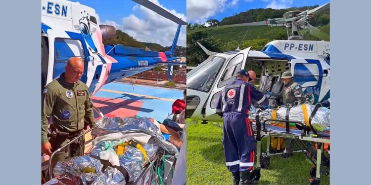 Helicópteros realizam resgate de vítimas em grave acidente no Sul do ES - Foto: Rede Social