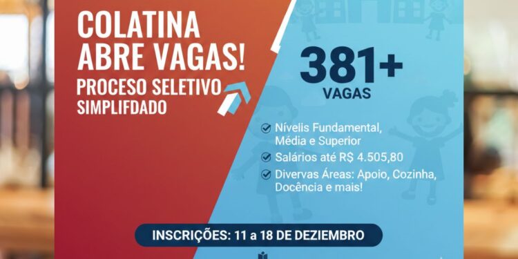 Colatina lança processo seletivo com 381 vagas para a educação municipal