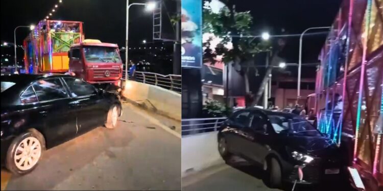 Motorista embriagado atinge ‘Trem da Alegria’ na Ponte Florentino Avidos - Foto: Rede Social