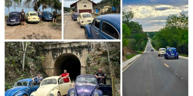 Três Fuscas percorrem a histórica rota da Estrada de Ferro Bahia-Minas - Foto: Divulgação