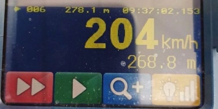 Motorista é flagrado a 204 km/h na Serra e PRF alerta: excesso de velocidade lidera acidentes fatais no ES - Foto: PRFES