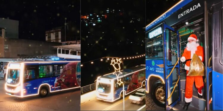 Ônibus de Natal leva Papai Noel às ruas em ação especial nos dias 22 e 23 de dezembro - Foto: Montagem Colatina em Ação